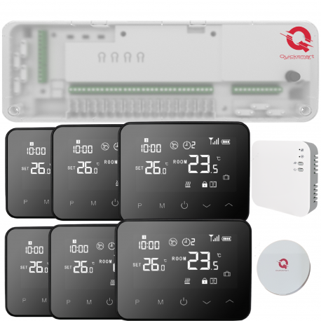 Kit automatizare pardoseala Q20, Sistem incalzire in pardoseala Smart, 8 zone, Full wireless, 4 Termostate Smart Wireless, e-Hub