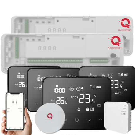 Kit automatizare pardoseala Q20, Sistem incalzire in pardoseala Smart, 8 zone, Full wireless, 4 Termostate Smart Wireless, e-Hub