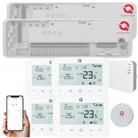 Kit automatizare pardoseala Q20, Sistem incalzire in pardoseala Smart, 8 zone, Full wireless, 4 Termostate Smart Wireless, e-Hub