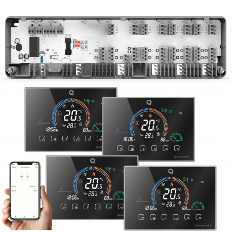 Automatizare Incalzire Pardoseala Q10, Controller pardoseala 4 zone, Termostate Smart cu fir Q8000WM, Control prin telefon