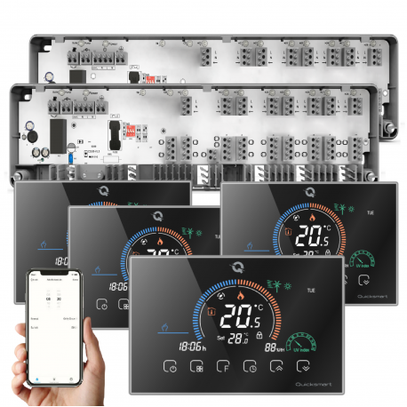 Automatizare Incalzire Pardoseala Q10, Controller pardoseala 4 zone, Termostate Smart cu fir Q8000WM, Control prin telefon