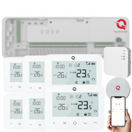 Kit automatizare pardoseala Q20, Sistem incalzire in pardoseala Smart, 8 zone, Full wireless, 4 Termostate Smart Wireless, e-Hub