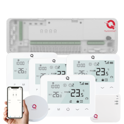 Automatizare Incalzire Pardoseala Q20, incalzire in pardoseala Smart, 8 zone, Full wireless, 4 Termostate Smart, e-Hub, Alb