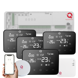 Automatizare Incalzire Pardoseala Q20, incalzire in pardoseala Smart, 8 zone, Full wireless, 4 Termostate Smart , e-Hub, Negru