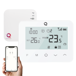 Termostat centrala Q20, Termostat Smart, Termostat Wireless, Wifi, 4 programe, Comenzi tactile, Negru