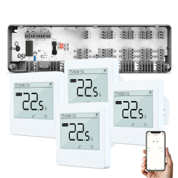 Automatizare Incalzire Pardoseala Q10, Controller pardoseala 8 zone, 4 Termostate cu fir Q40, Incastrabil, Smart, Alb